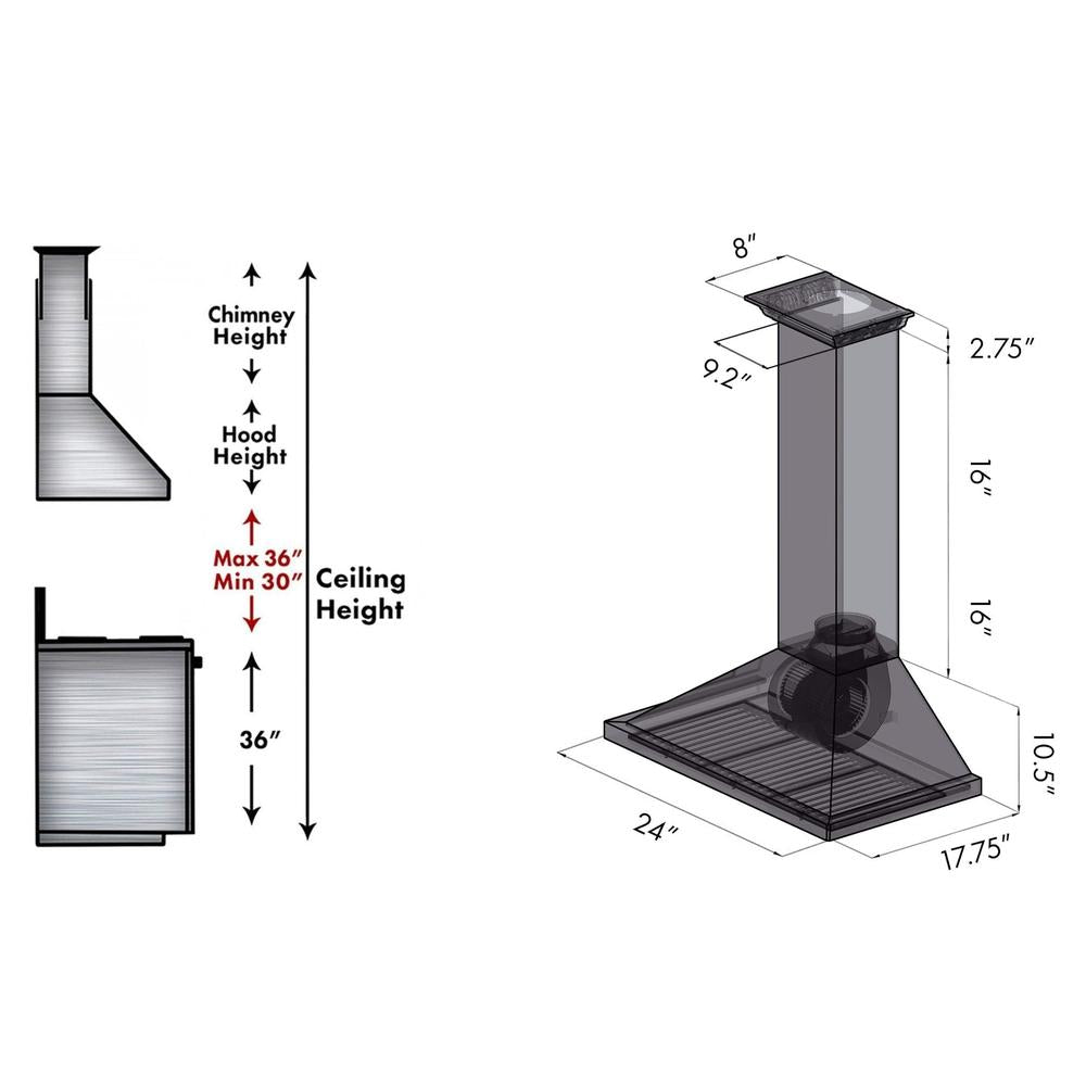 ZLINE CrownSound Ducted Vent Wall Mount Range Hood in Stainless Steel with Built-in Bluetooth Speakers (KBCRN-BT) 