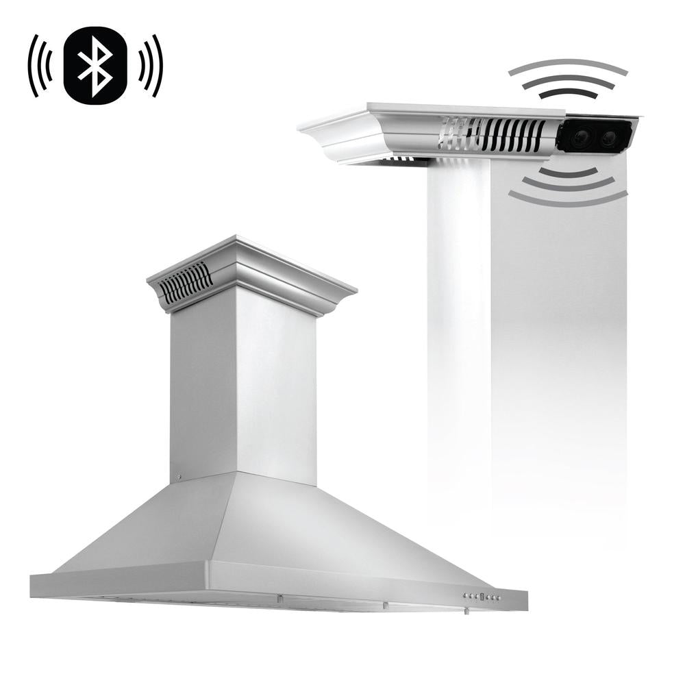 ZLINE CrownSound Ducted Vent Wall Mount Range Hood in Stainless Steel with Built-in Bluetooth Speakers (KBCRN-BT) 24 Inch