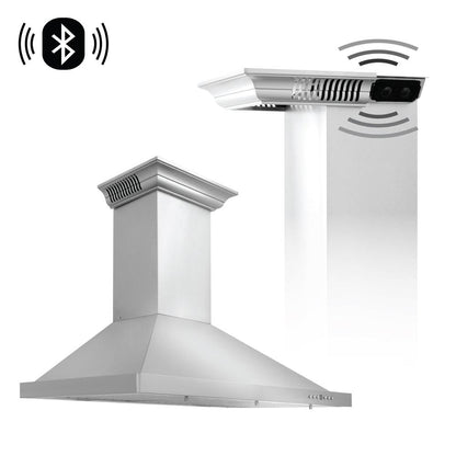 ZLINE CrownSound Ducted Vent Wall Mount Range Hood in Stainless Steel with Built-in Bluetooth Speakers (KBCRN-BT) 24 Inch