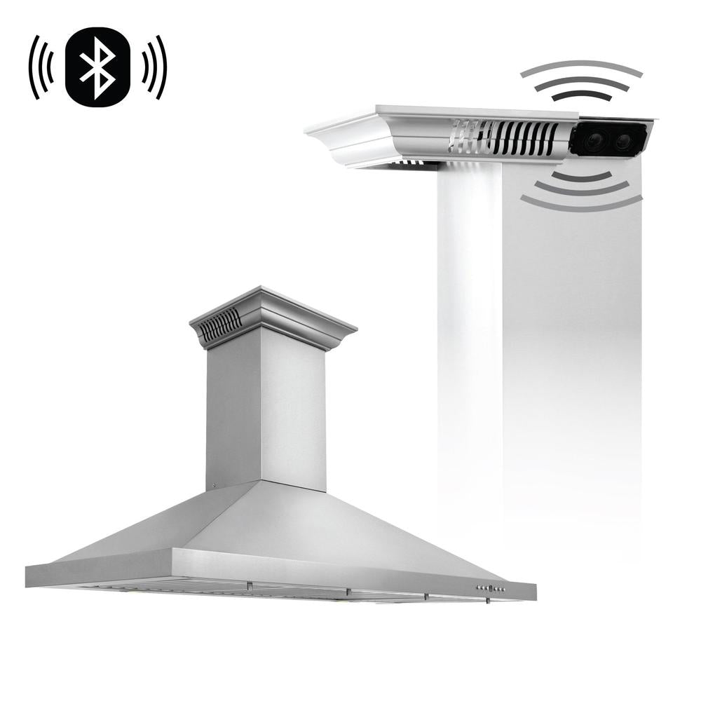 ZLINE CrownSound Ducted Vent Wall Mount Range Hood in Stainless Steel with Built-in Bluetooth Speakers (KBCRN-BT) 42 Inch