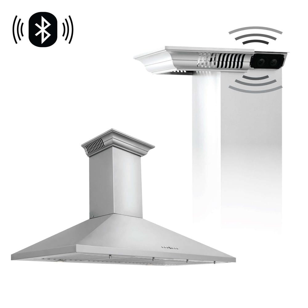 ZLINE 30 in. Ducted Vent Wall Mount Range Hood in Stainless Steel with Built-in ZLINE CrownSound Bluetooth Speakers (KL2CRN-BT) 42 inch