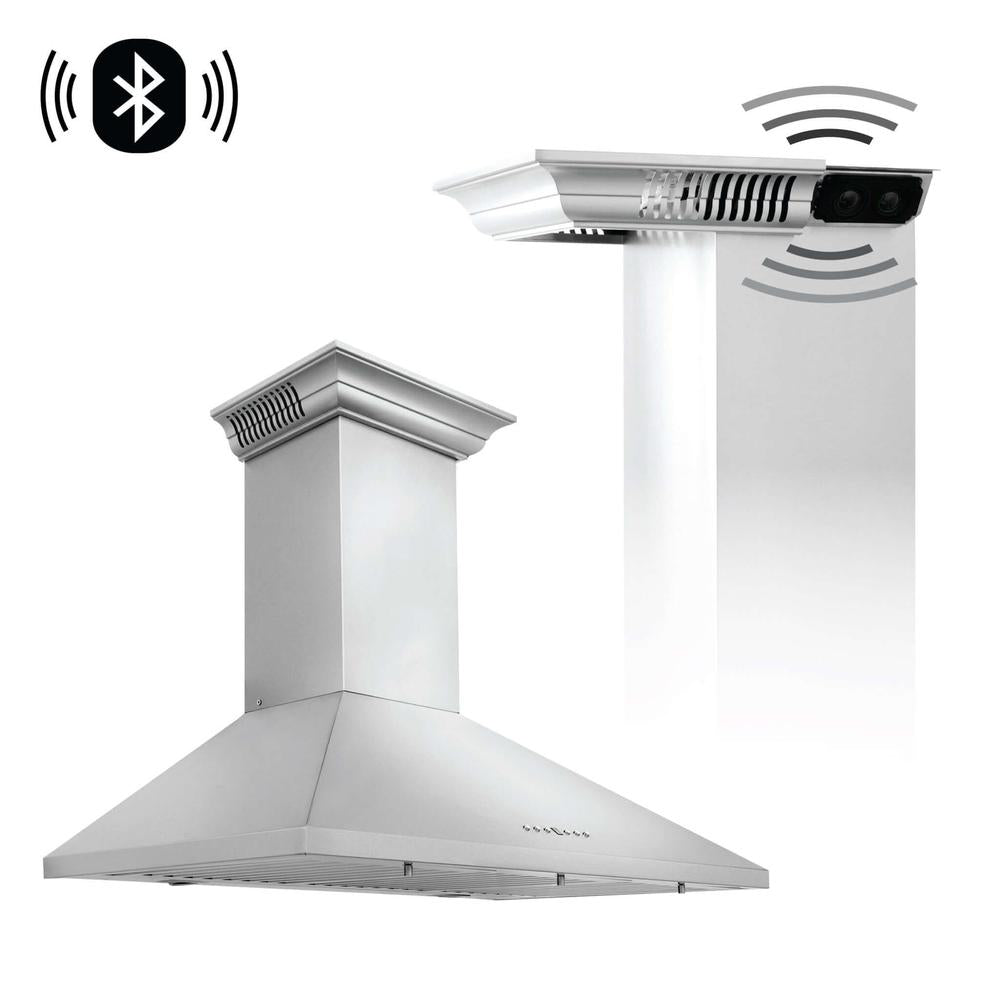 ZLINE Ducted Vent Wall Mount Range Hood in Stainless Steel with Built-in ZLINE CrownSound Bluetooth Speakers (KL2CRN-BT) main image.