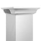 ZLINE Ducted Vent Wall Mount Range Hood in Stainless Steel with Built-in ZLINE CrownSound Bluetooth Speakers (KL3CRN-BT) close-up, speakers under crown molding.