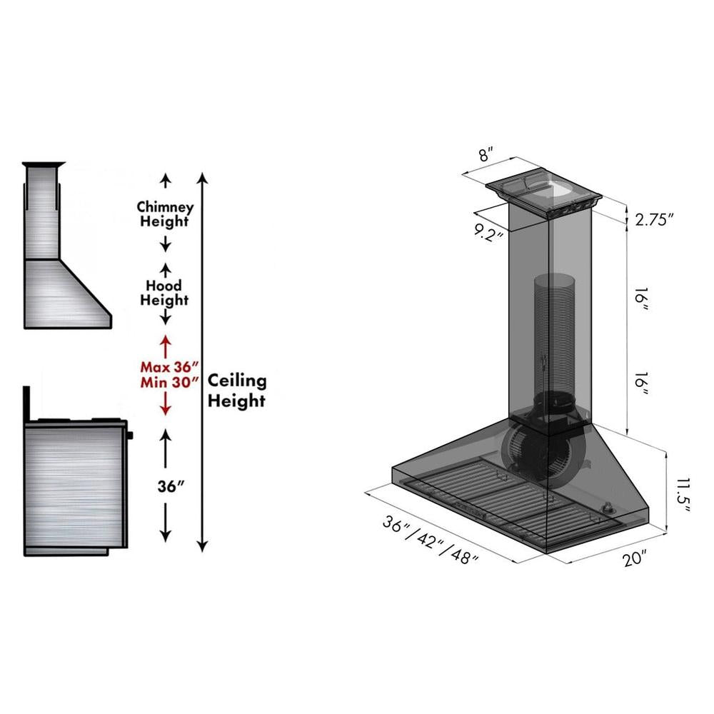 ZLINE Ducted Vent Wall Mount Range Hood in Stainless Steel with Built-in ZLINE CrownSound Bluetooth Speakers (KL3CRN-BT) 