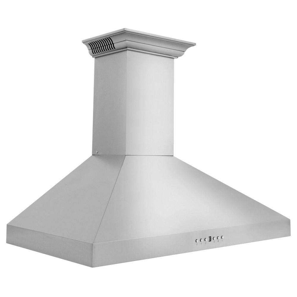 ZLINE Ducted Vent Wall Mount Range Hood in Stainless Steel with Built-in ZLINE CrownSound Bluetooth Speakers (KL3CRN-BT) side.