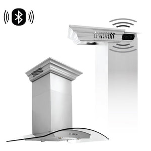 ZLINE Wall Mount Range Hood in Stainless Steel and Glass with Built-in CrownSound Bluetooth Speakers (KZCRN-BT) main image.