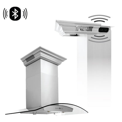 ZLINE Wall Mount Range Hood in Stainless Steel and Glass with Built-in CrownSound Bluetooth Speakers (KZCRN-BT) 