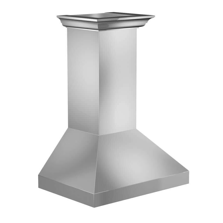 ZLINE Professional Convertible Vent Wall Mount Range Hood in Stainless Steel with Crown Molding (597CRN) side, above.