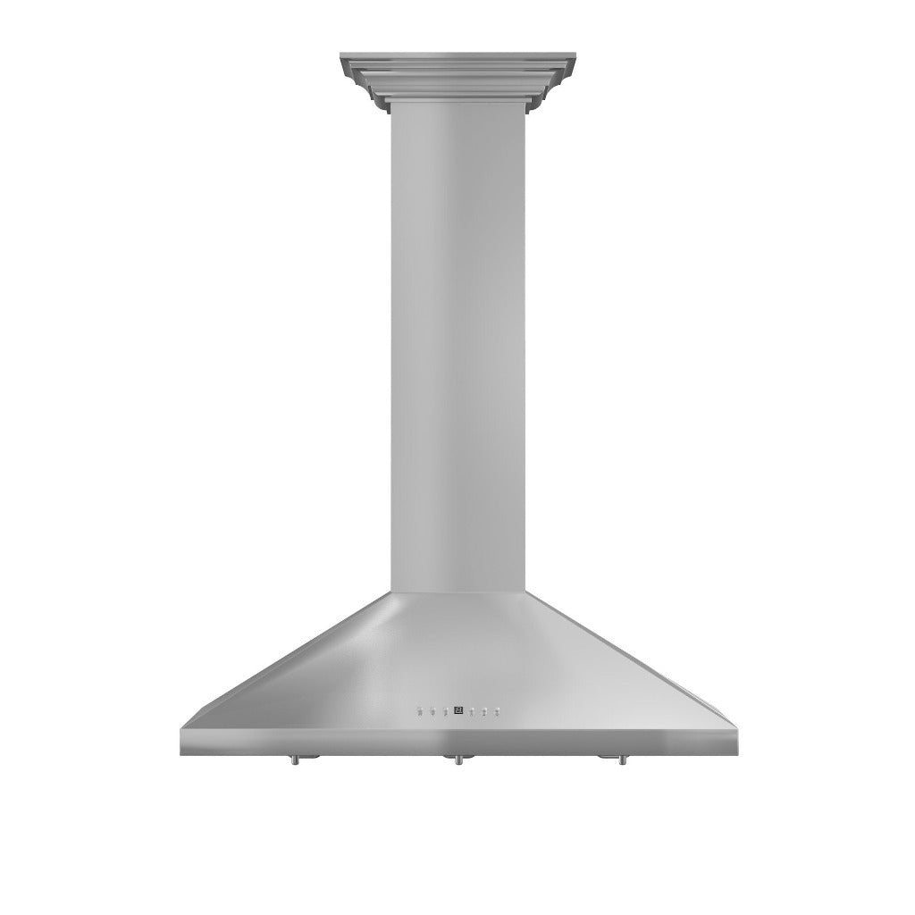 ZLINE Convertible Vent Wall Mount Range Hood in Stainless Steel with Crown Molding (KL2CRN) front.