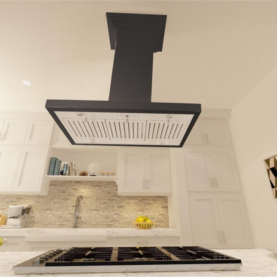 ZLINE Wooden Island Mount Range Hood in Black (KBiCC) 