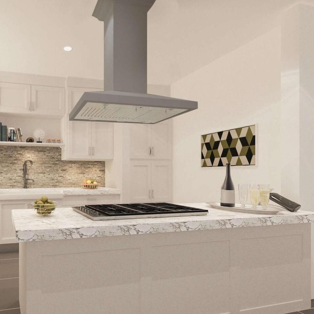 ZLINE Convertible Vent Wooden Island Mount Range Hood in Gray (KBiUU) 