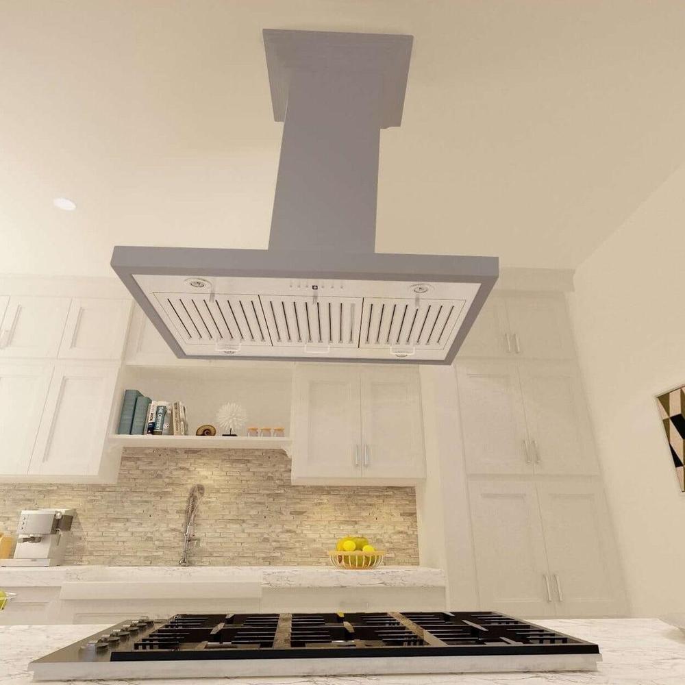 ZLINE Convertible Vent Wooden Island Mount Range Hood in Gray (KBiUU) 