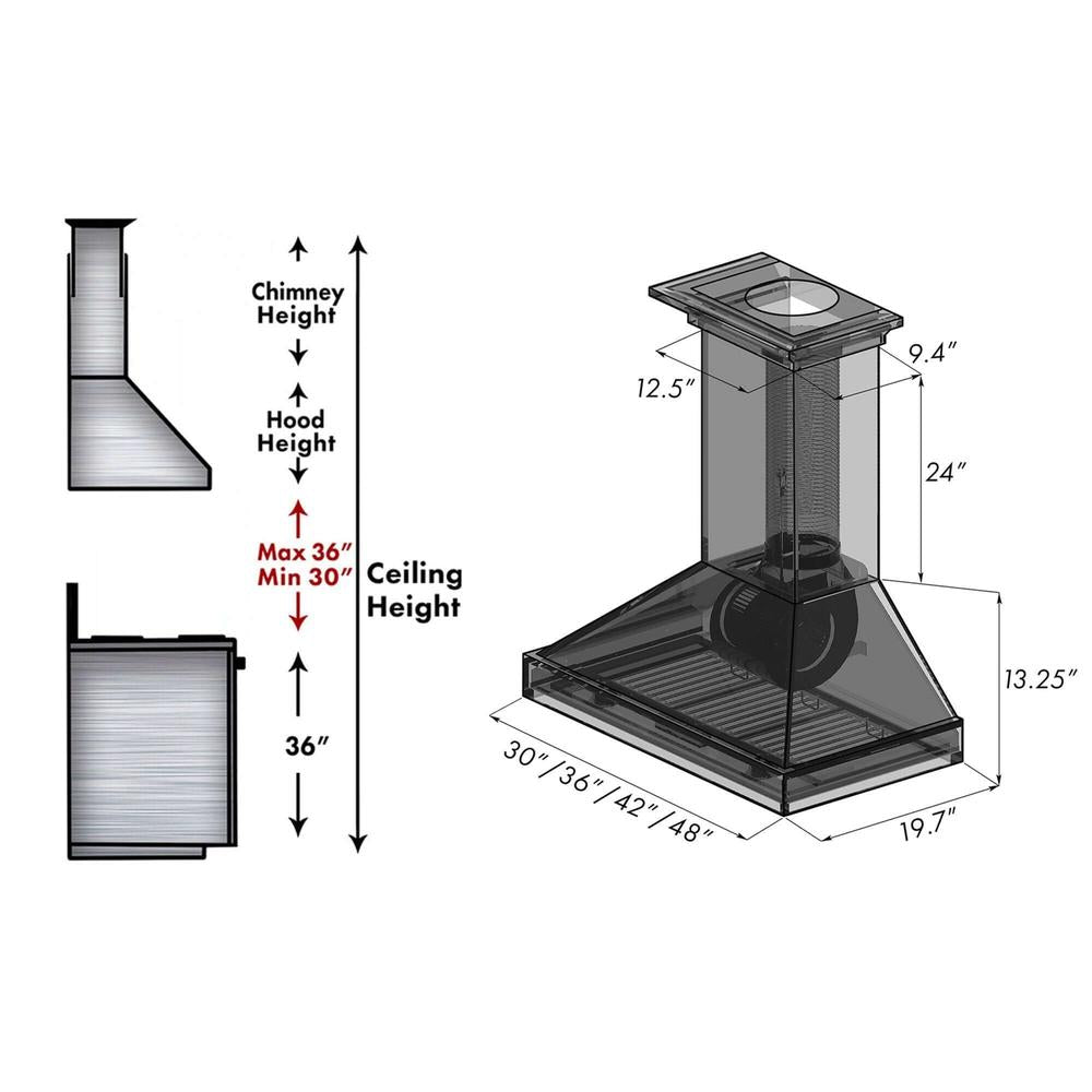ZLINE 30 in. Convertible Vent Wooden Wall Mount Range Hood in Antigua and Walnut (KBAR-30) 30 Inch