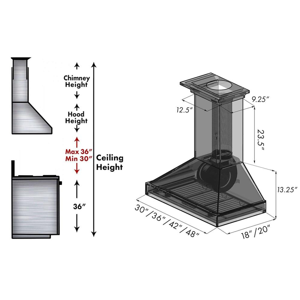 ZLINE Convertible Vent Wooden Wall Mount Range Hood in Gray (KBUU) 42 Inch