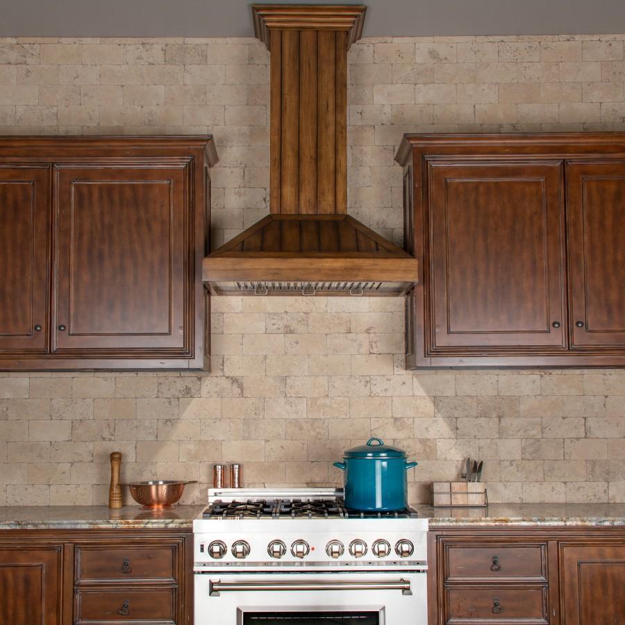 ZLINE Wooden Wall Mount Range Hood In Rustic Light Finish - Includes Motor (KPLL) 