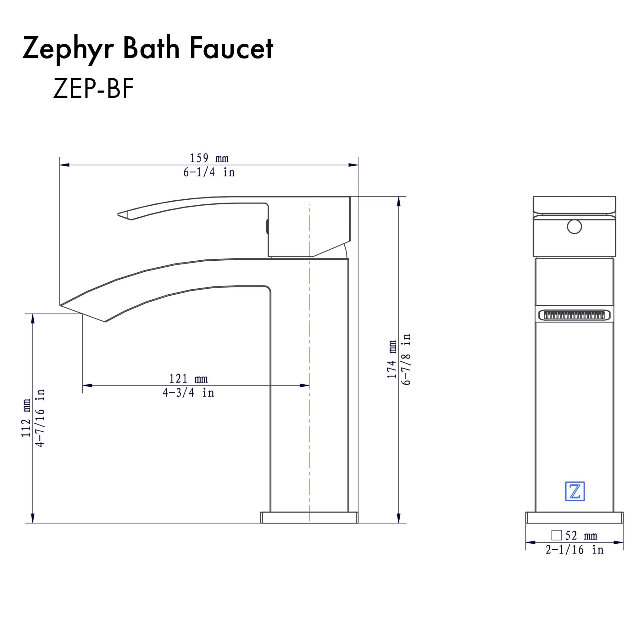 ZLINE Zephyr Bath Faucet (ZEP-BF) dimensional diagram